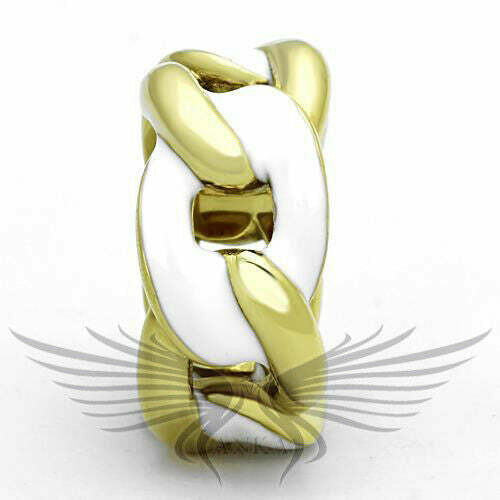 Women’S Ip Yellow Gold Plated Twisted Fashion Ring Epoxy White Stone Tk1369