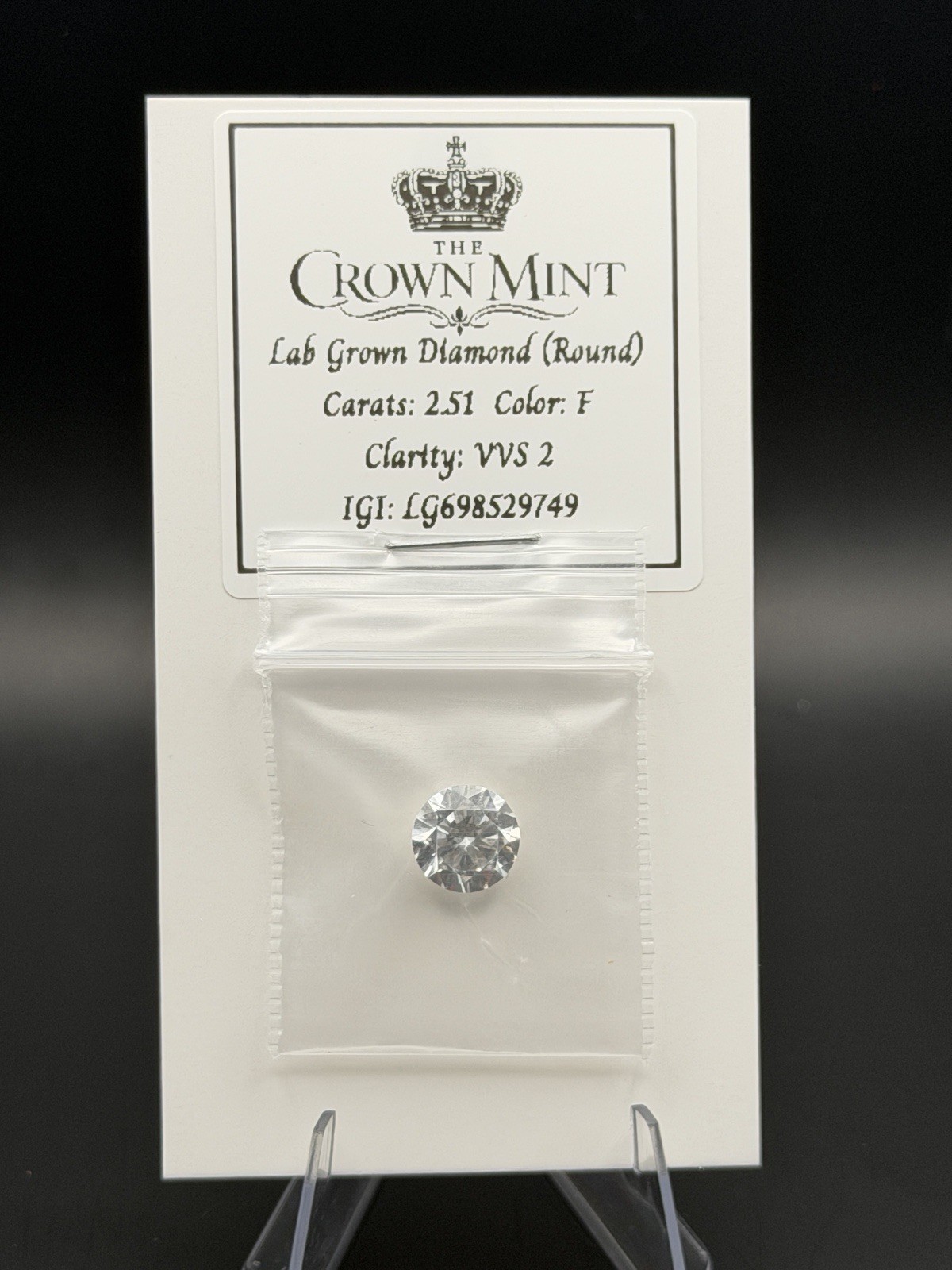 2.51 Ct IGI Certified Lab Grown Diamond F VVS2 Round Brilliant Excellent