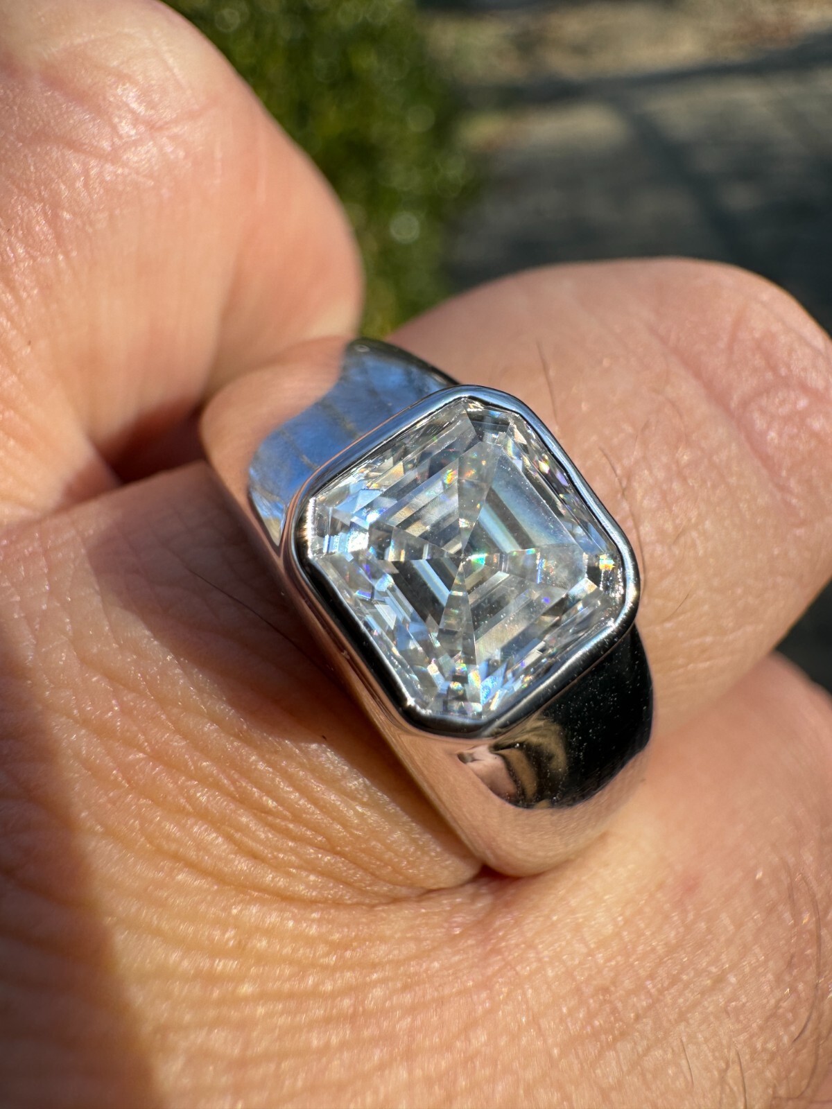 3ct MOISSANITE Asscher Cut Big Solitaire Men’s Real Solid 925 Silver Ring Pinky