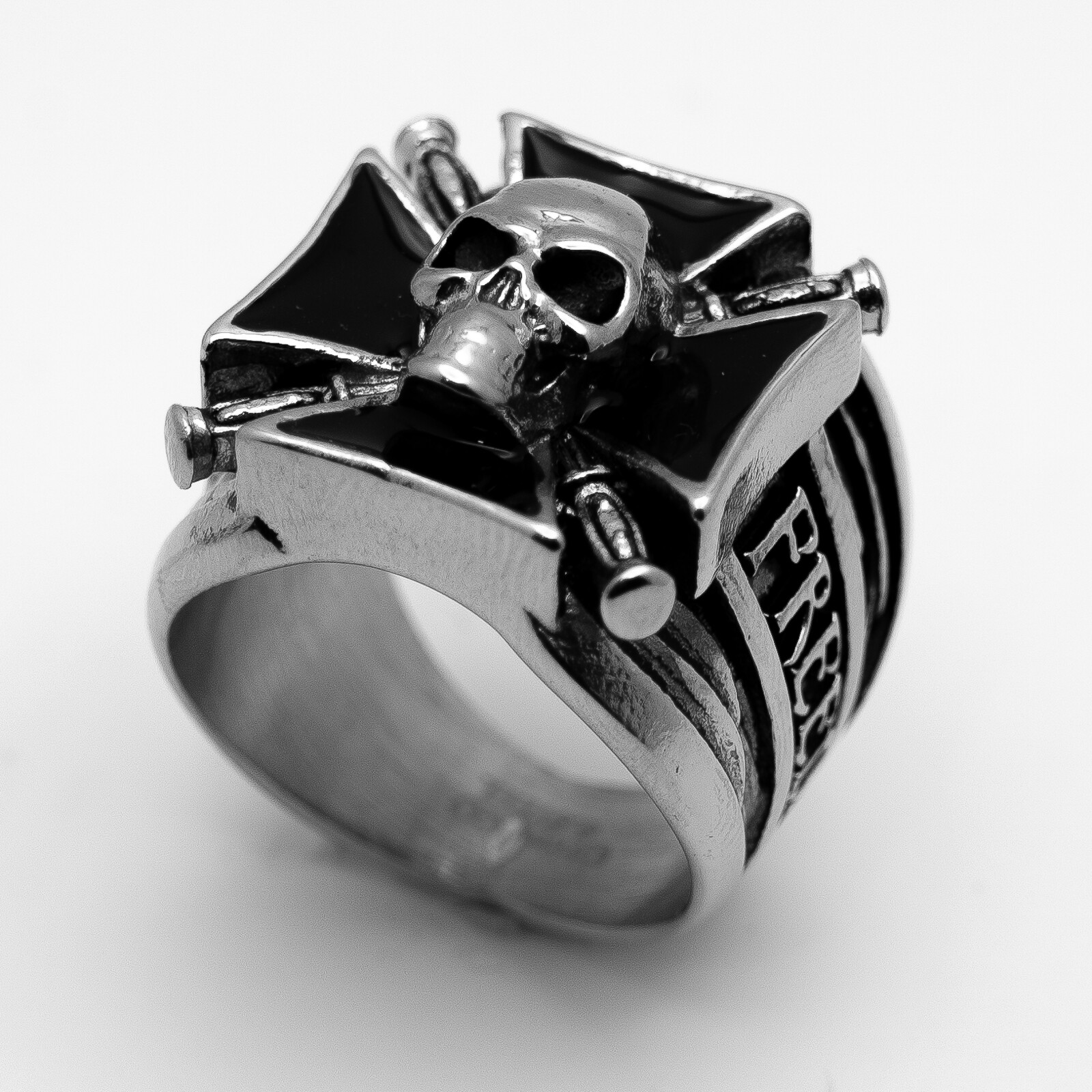 Men’s Stainless Steel Maltese Cross Skull Ring size 9 to 18 / 122