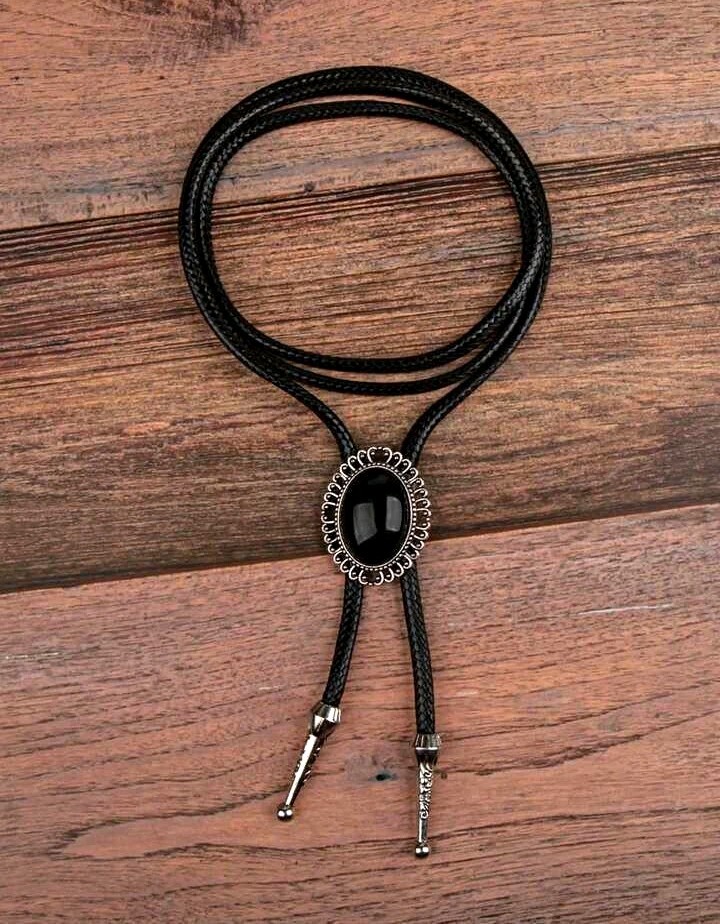 Tiger Eye Black Agate Bolo Tie Vintage Western Neck Tie Cord Unisex Adjustable