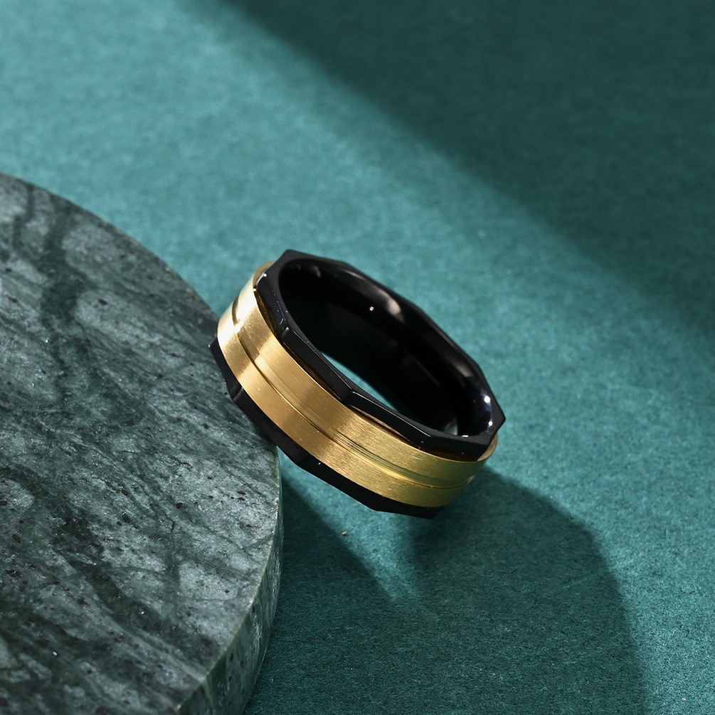Black Screw Nut Edge with Gold/Silver Middle Wedding Ring Titanium Fachion Ring