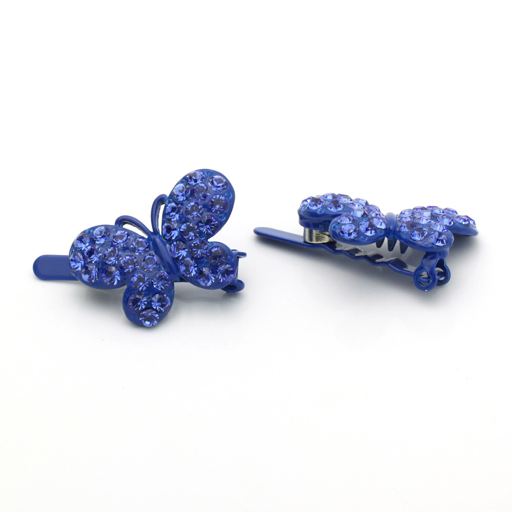 Hand Made Hair Jewelry Butterfly Magnet Barrette, Navy Rhinestone, 1 pc only