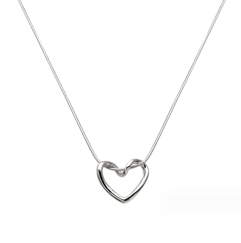 Gold Silver Open Heart Pendant Stainless Steel Necklace Round Chain Gift PE8