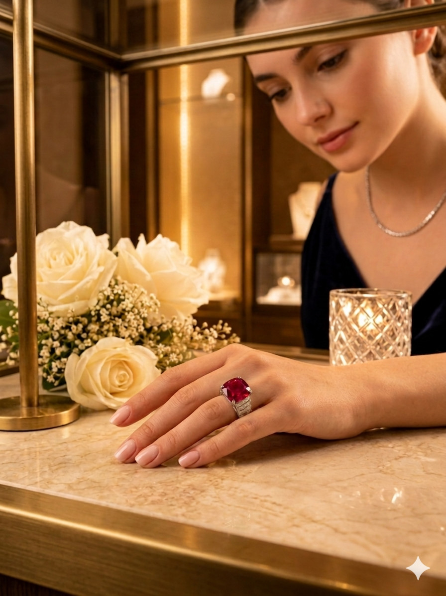 IGL Certified 4.80 Ct Natural Ruby & Diamond Wedding Gift Ring 14K White Gold 7