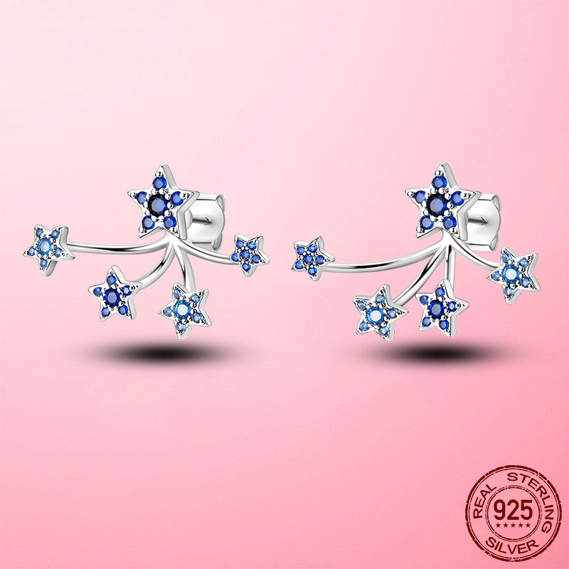 LAZA European Women Blue AAA CZ Stars 925 Sterling Silver Stud Earrings Jewelry