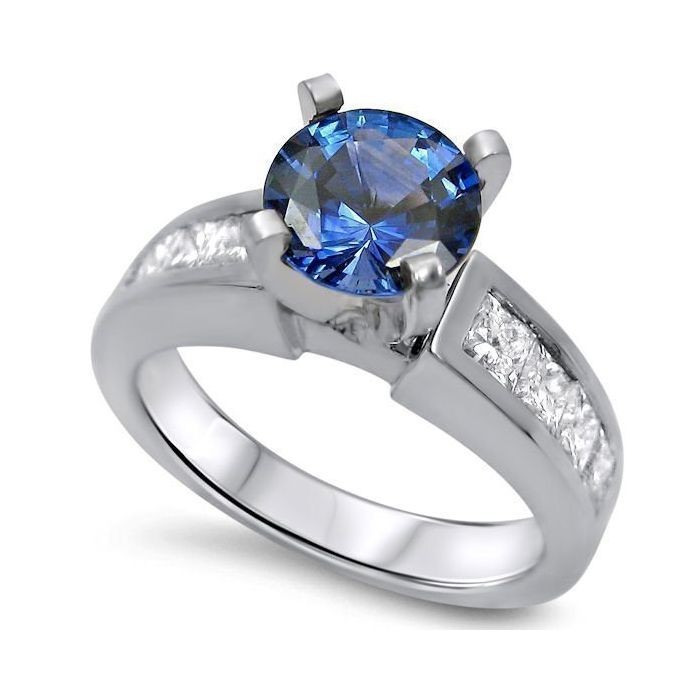 2.50 Ct Round Cut Natural Sapphire & Diamond Wedding Ring 14K White Gold Size 5