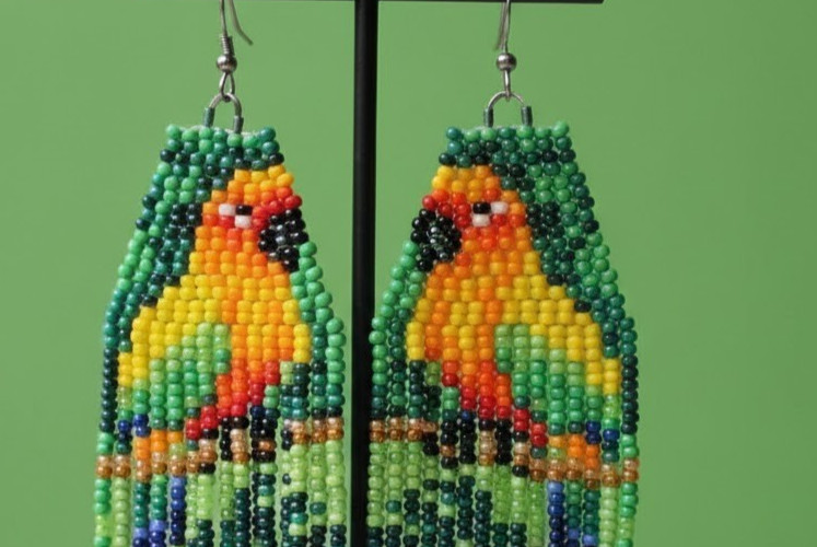 Parrot Tribal Earrings Native Boho American Seed Beads Handmade Earring