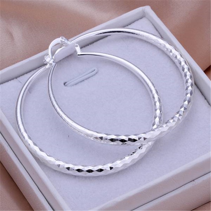 Earrings 925 Sterling Silver, Charms Fine, 3CM circle hoop Earrings for Women