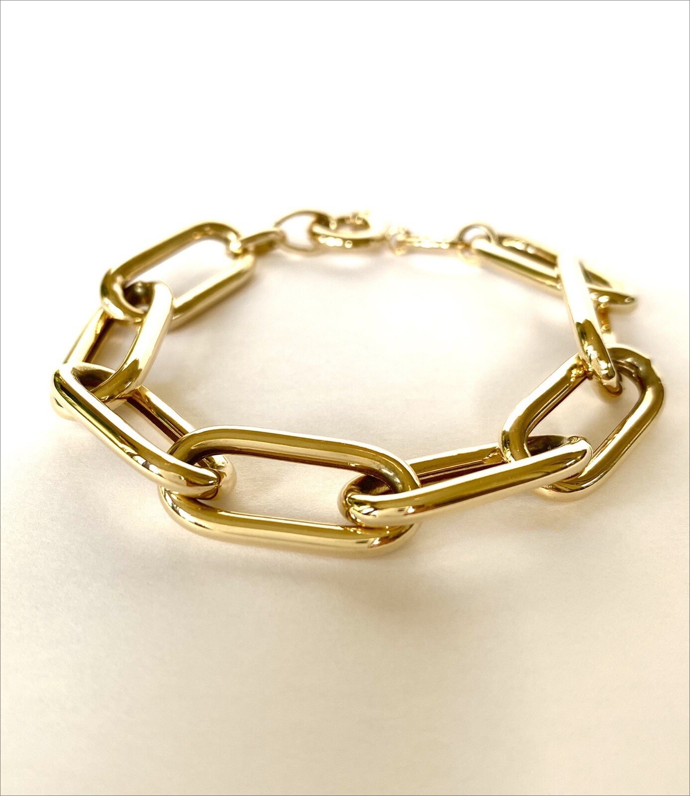 14K Yellow Gold Shiny Paper Clip Chain Link Bracelet Bold NEW 9MM