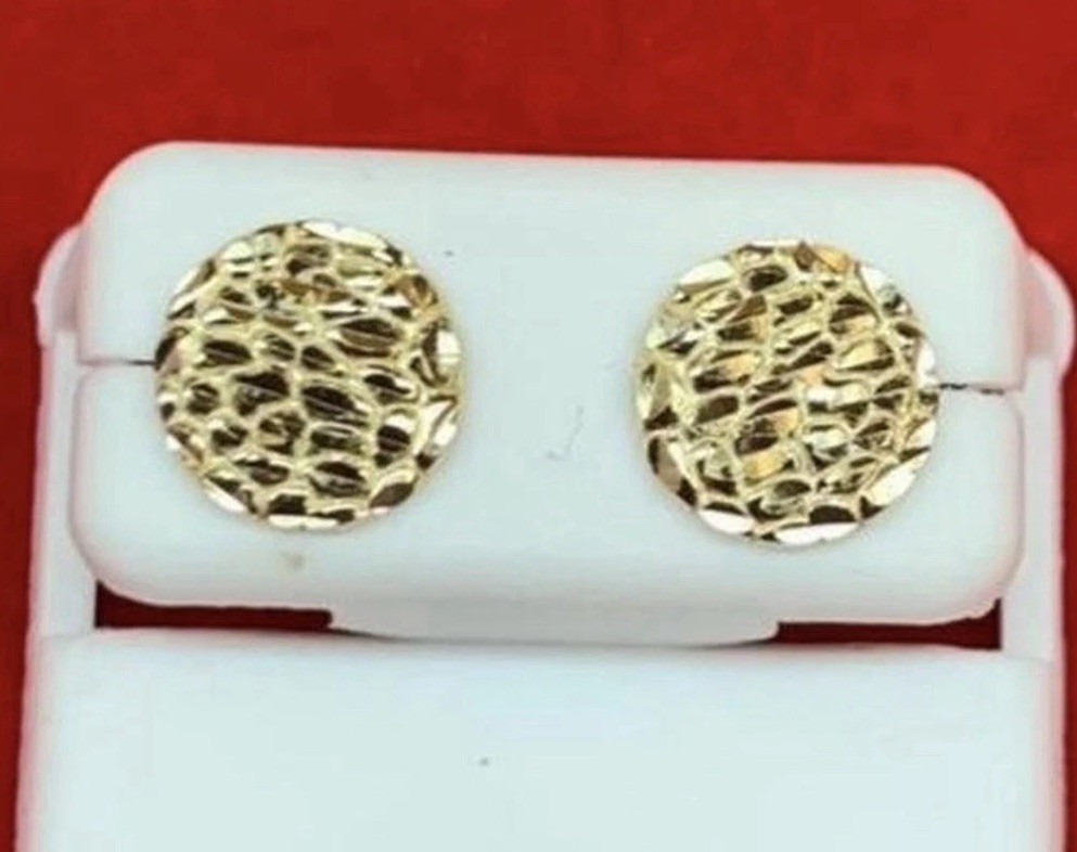 New Box Tag Yellow 925 Sterling Silver Round Nugget Screw back Stud Earrings