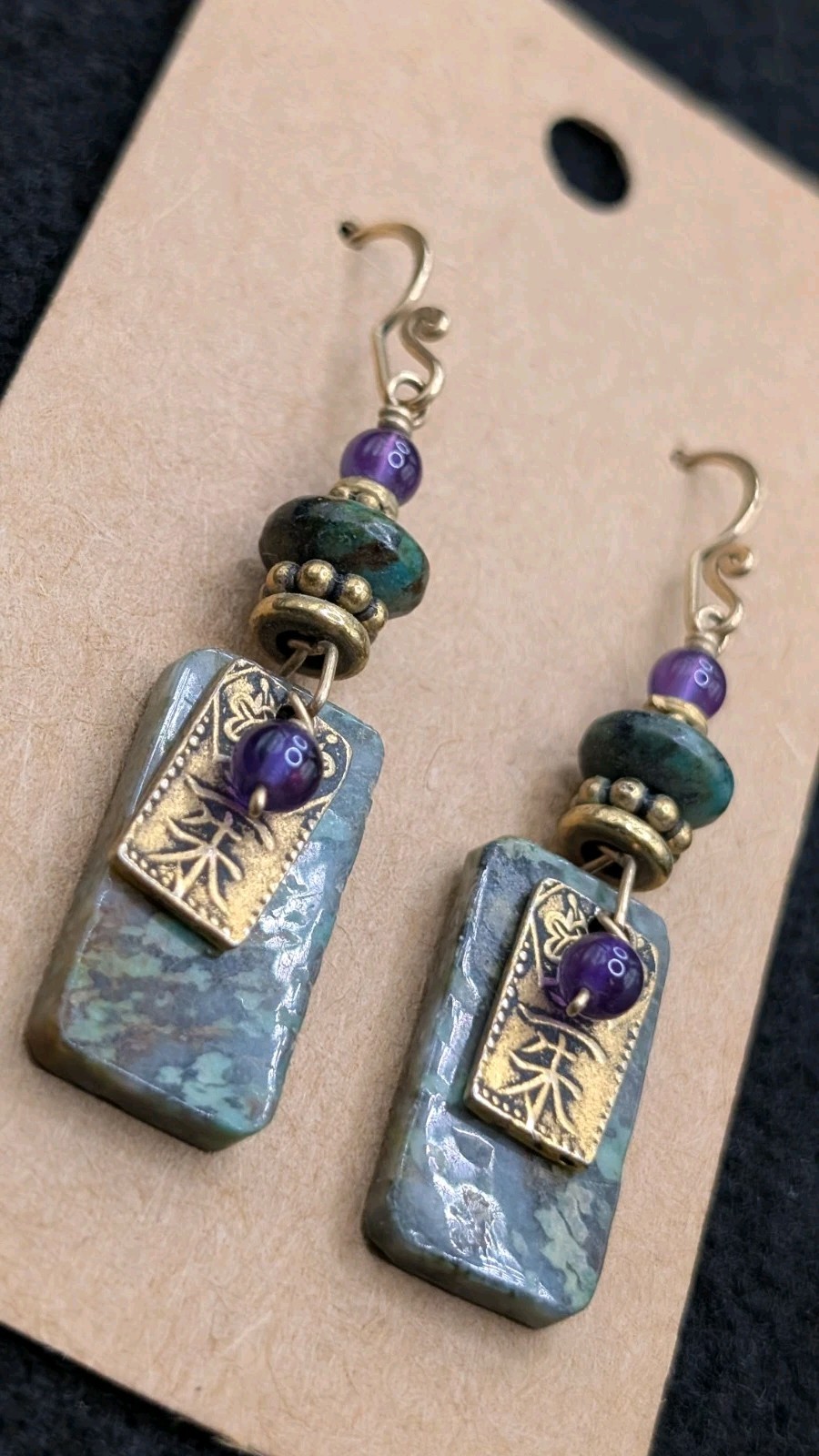 Women’s Artisan Stylish Mixed Beaded Drop Dangly Hook Earrings 💜💚
