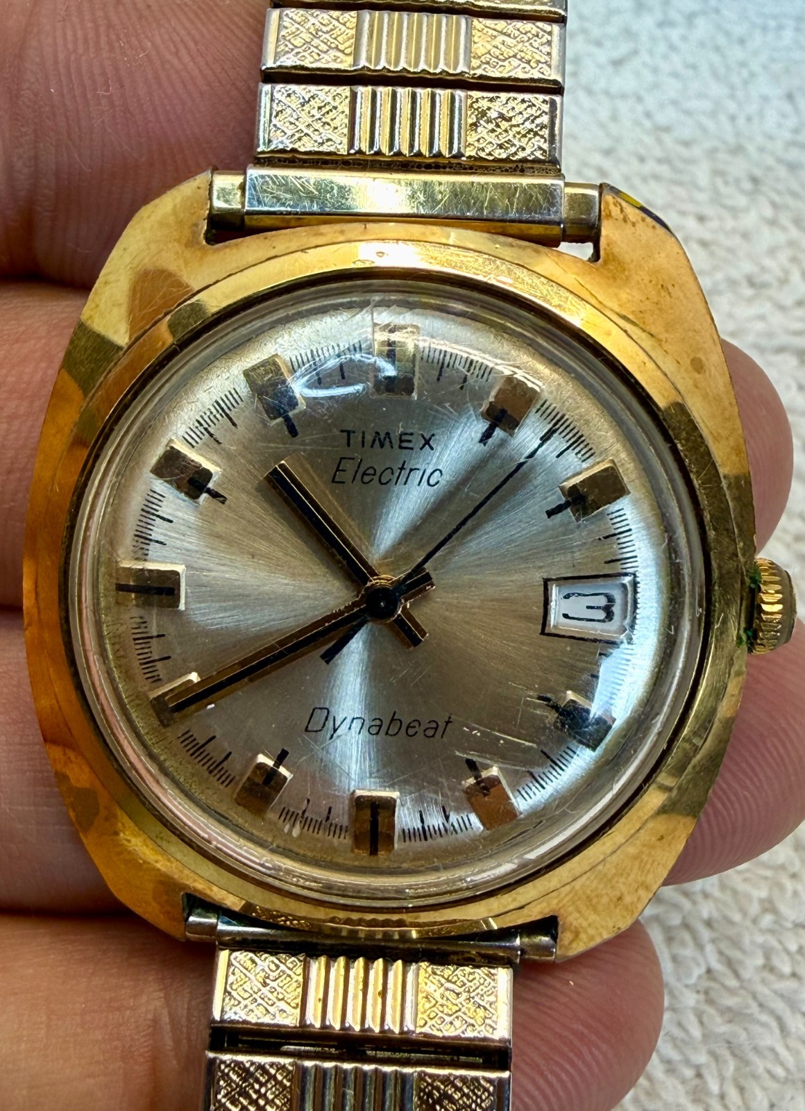Timex Electric Dynabeat Vintage Men’s Watch Gold Tone 34.7mm Date – Untested