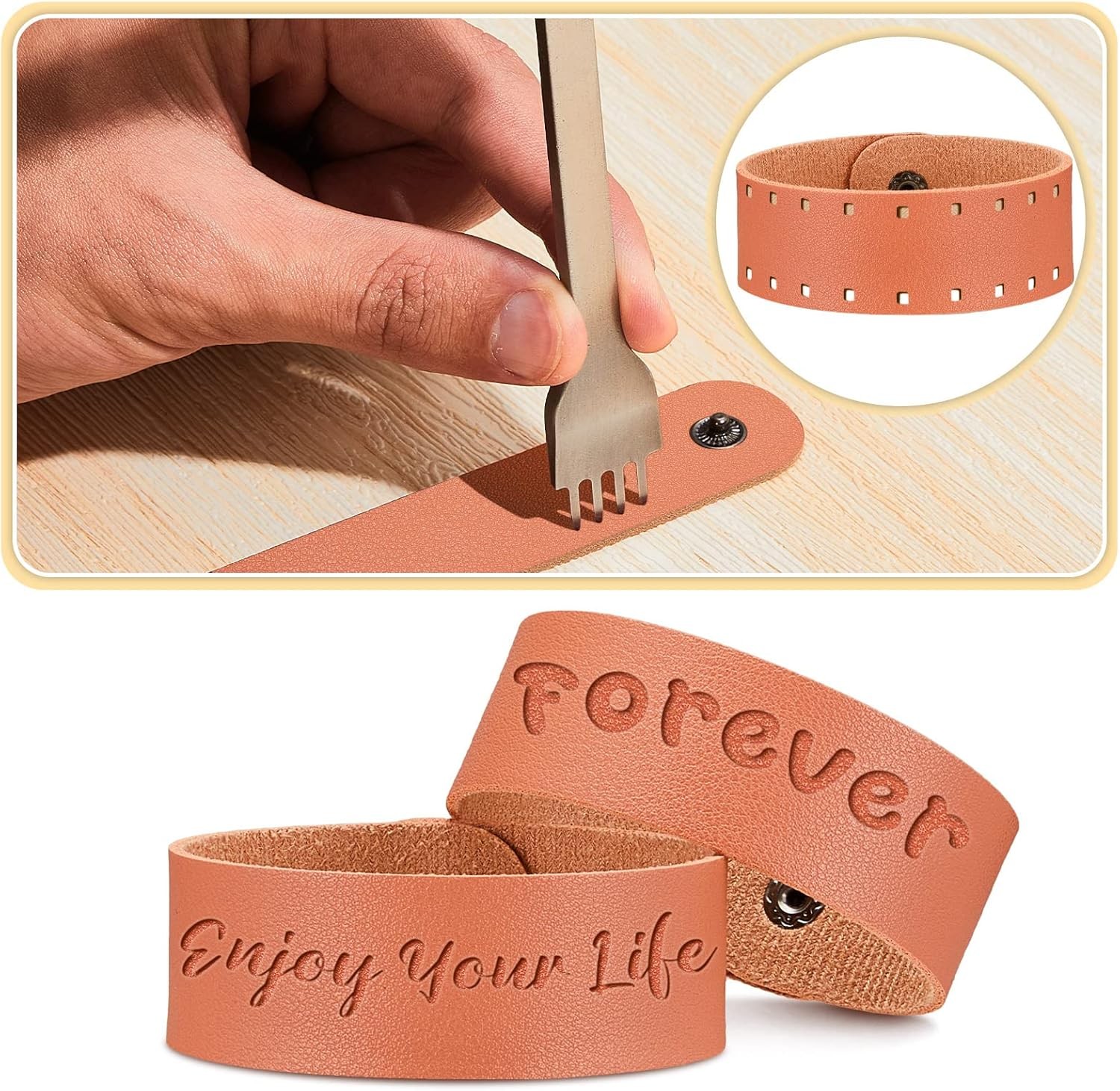 12 Pack Leather Bracelet Blank Leather Snap Bracelets Plain Craft Wristband 8.66