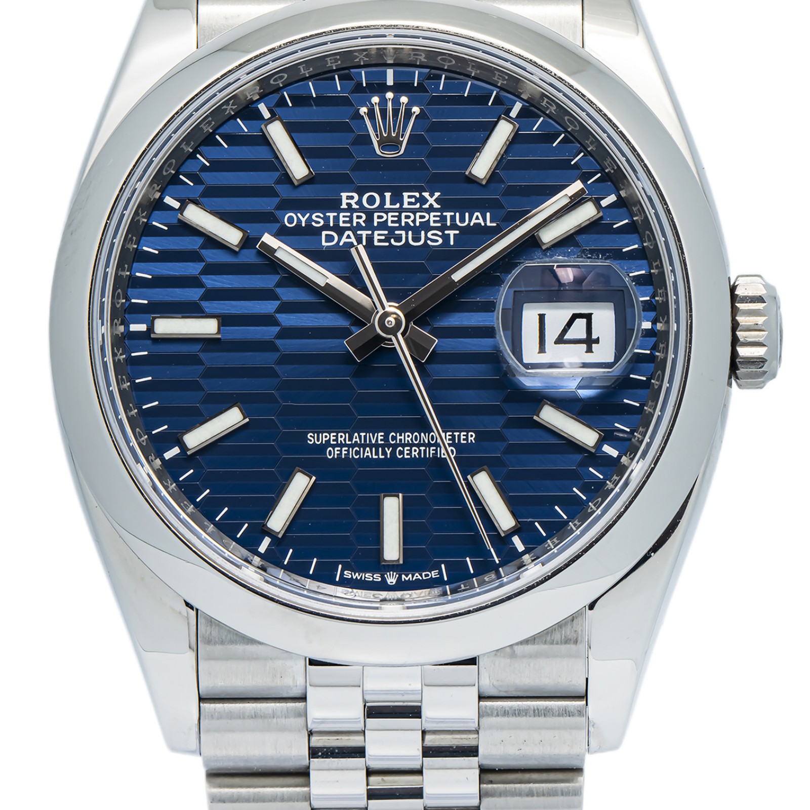 Rolex DateJust 126200 Jubilee Stainless Motif Blue Dial Auto Unisex Watch 36mm