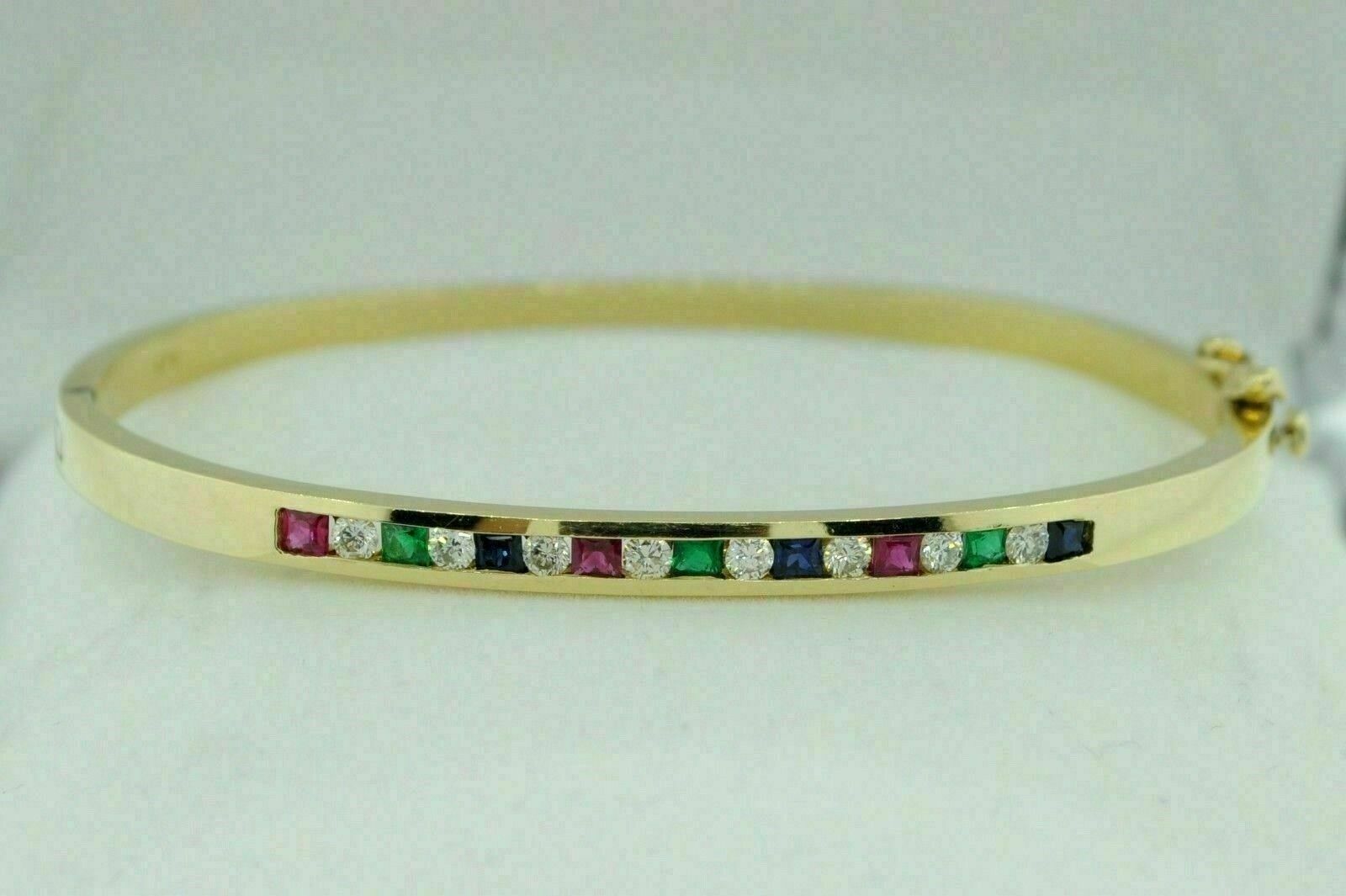 7 CT Simulated Ruby Emerald Sapphire Yellow Gold Plated Silver Bangle Bracelet
