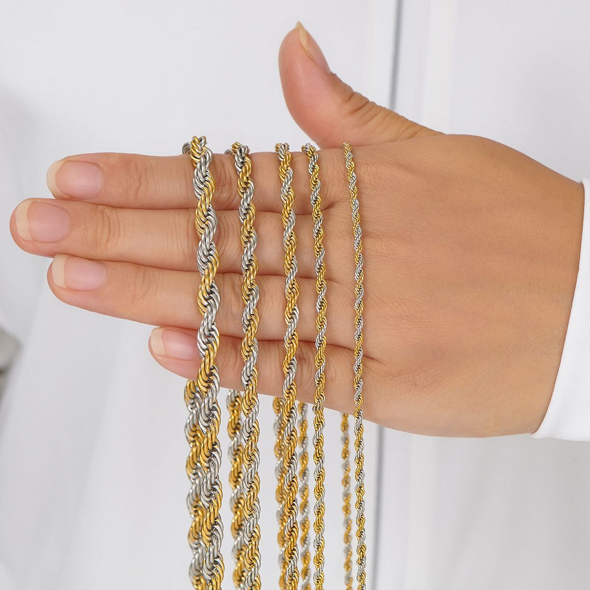 Twisted Rope Chain Necklaces-6MM Stainless Steel Gold Color Men Classic Necklace