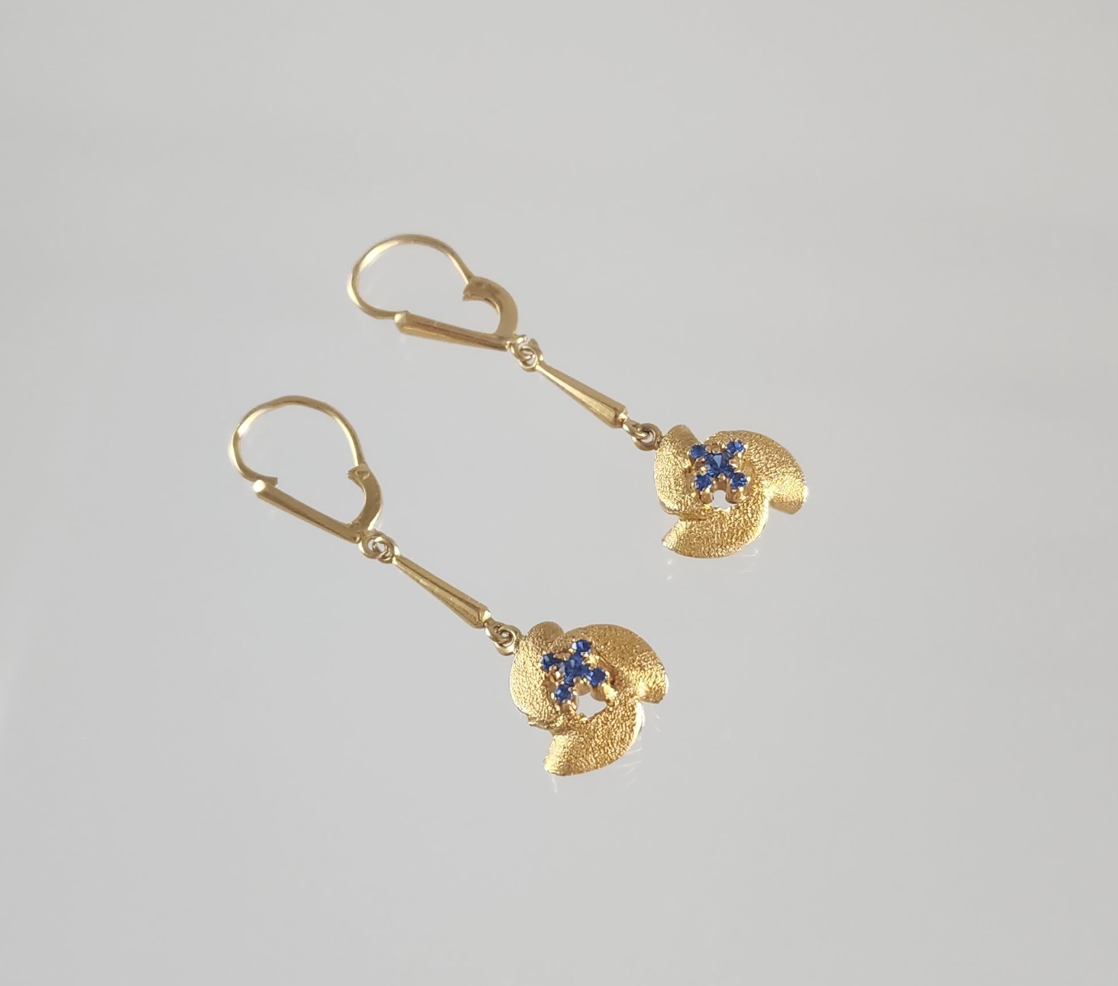 Estate Vintage European 14k Gold & Blue Topaz Dangle Earrings Mid 20th Century
