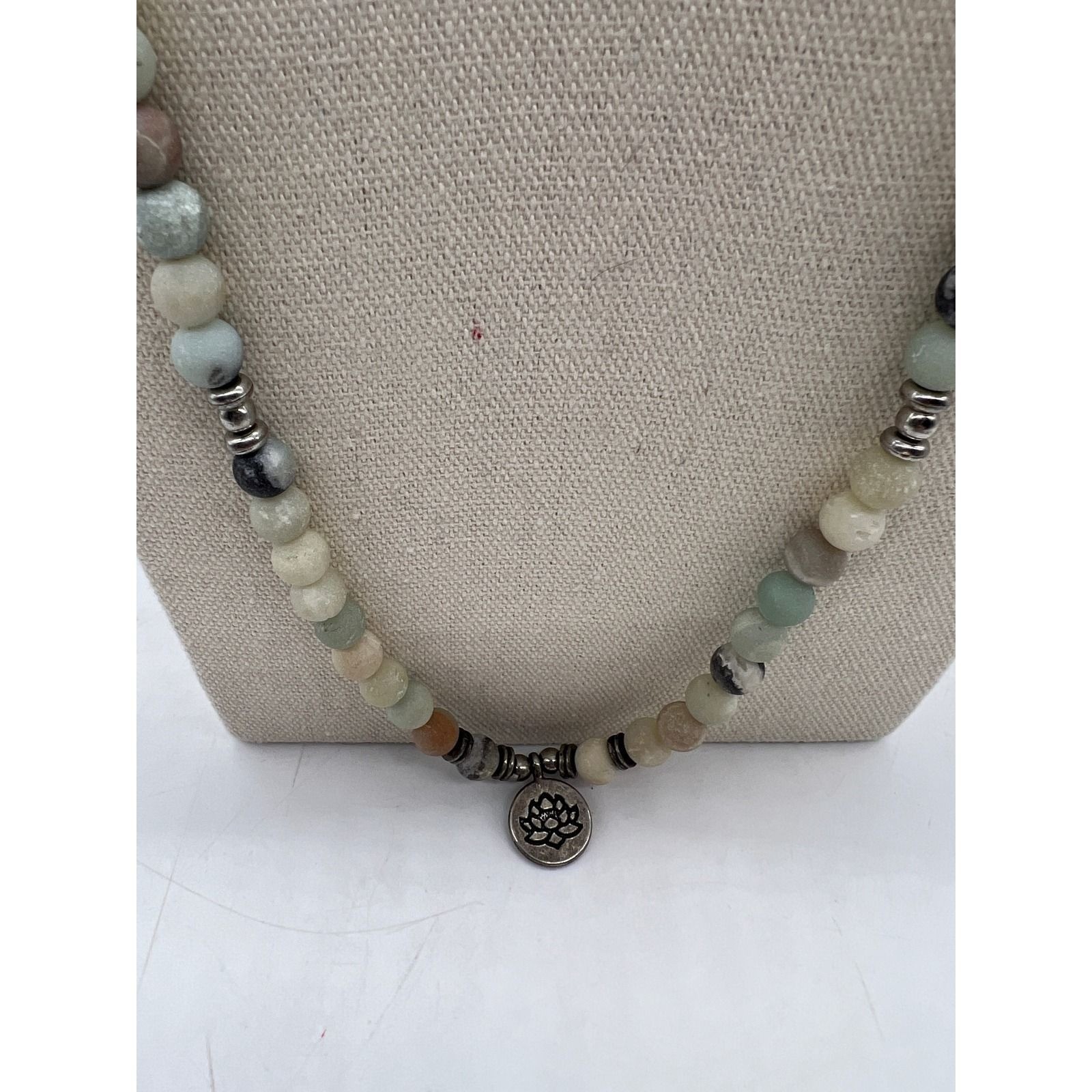 Amazonite Stone Beaded Lotus Necklace Boho Zen Spiritual Minimalist Blue