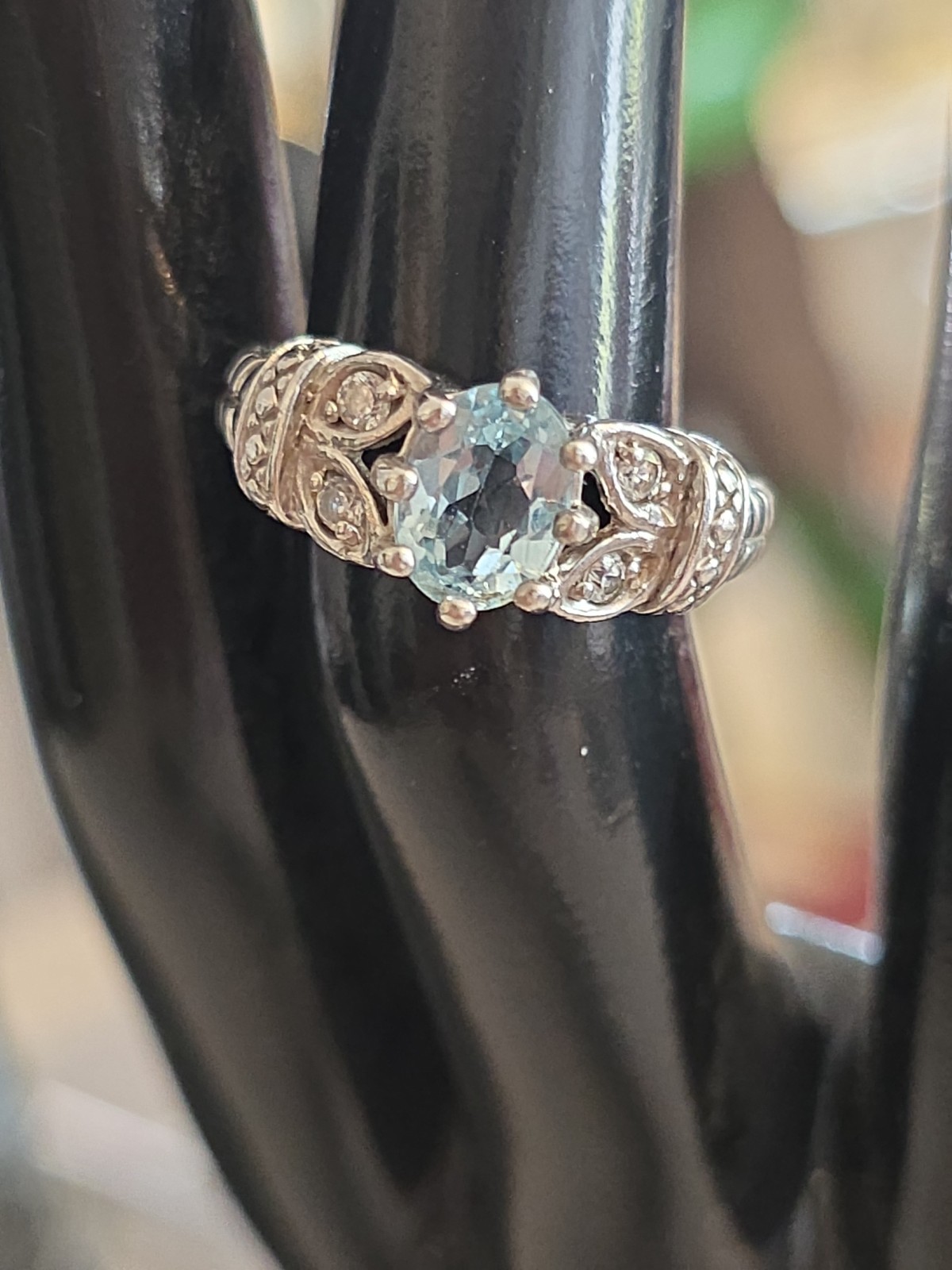 Designer RJ Blue Topaz Cubic Zirconia Sterling Silver Ring – Size 5.5