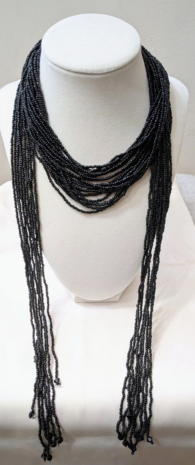 Vintage Flapper Black Bead Sautoir Lariat Necklace 63“ Long Multistrands