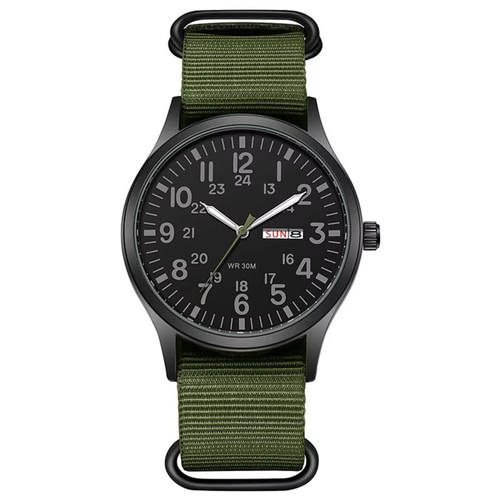 Durable Field Watch Easy Read Dial 24H Display Nylon Strap Quartz Movement