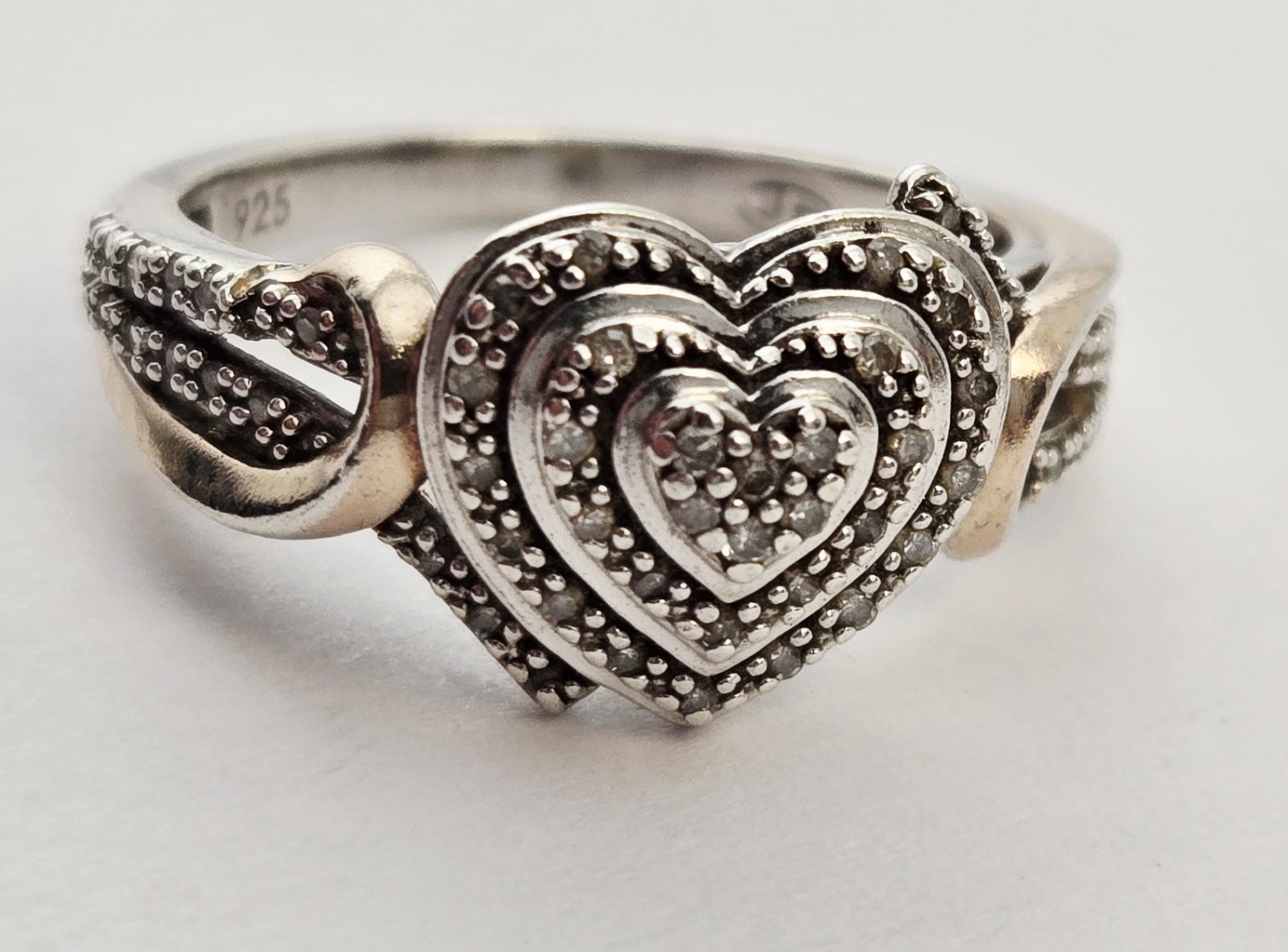 Vintage Sterling Silver & Natural Diamonds Heart Promise Ring Size 7 – 4.0g