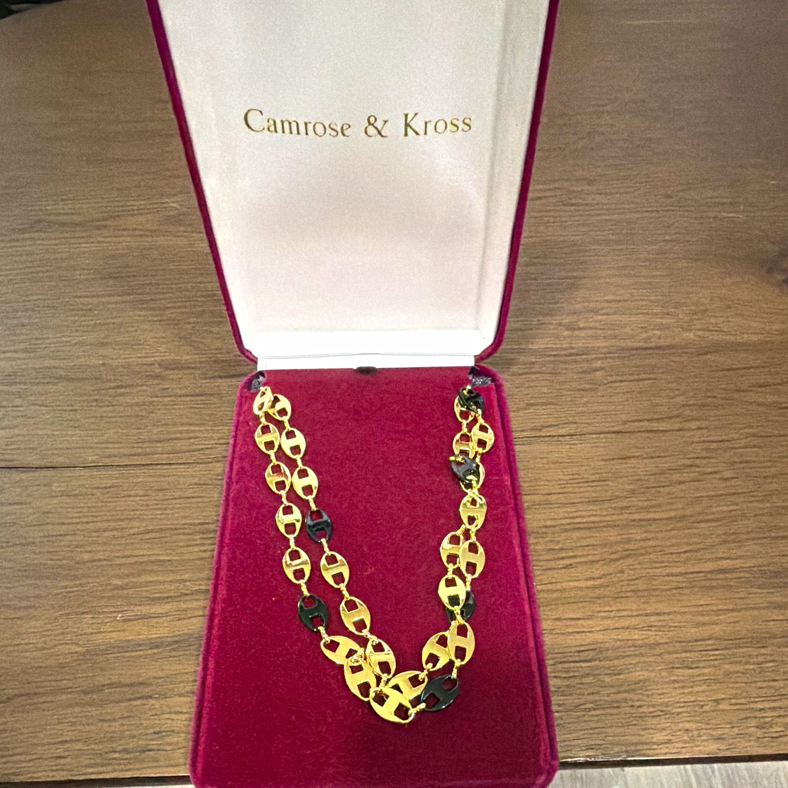 Camrose & Kross Yellow Gold Plated Black Link Chain Necklace Signed Lobster