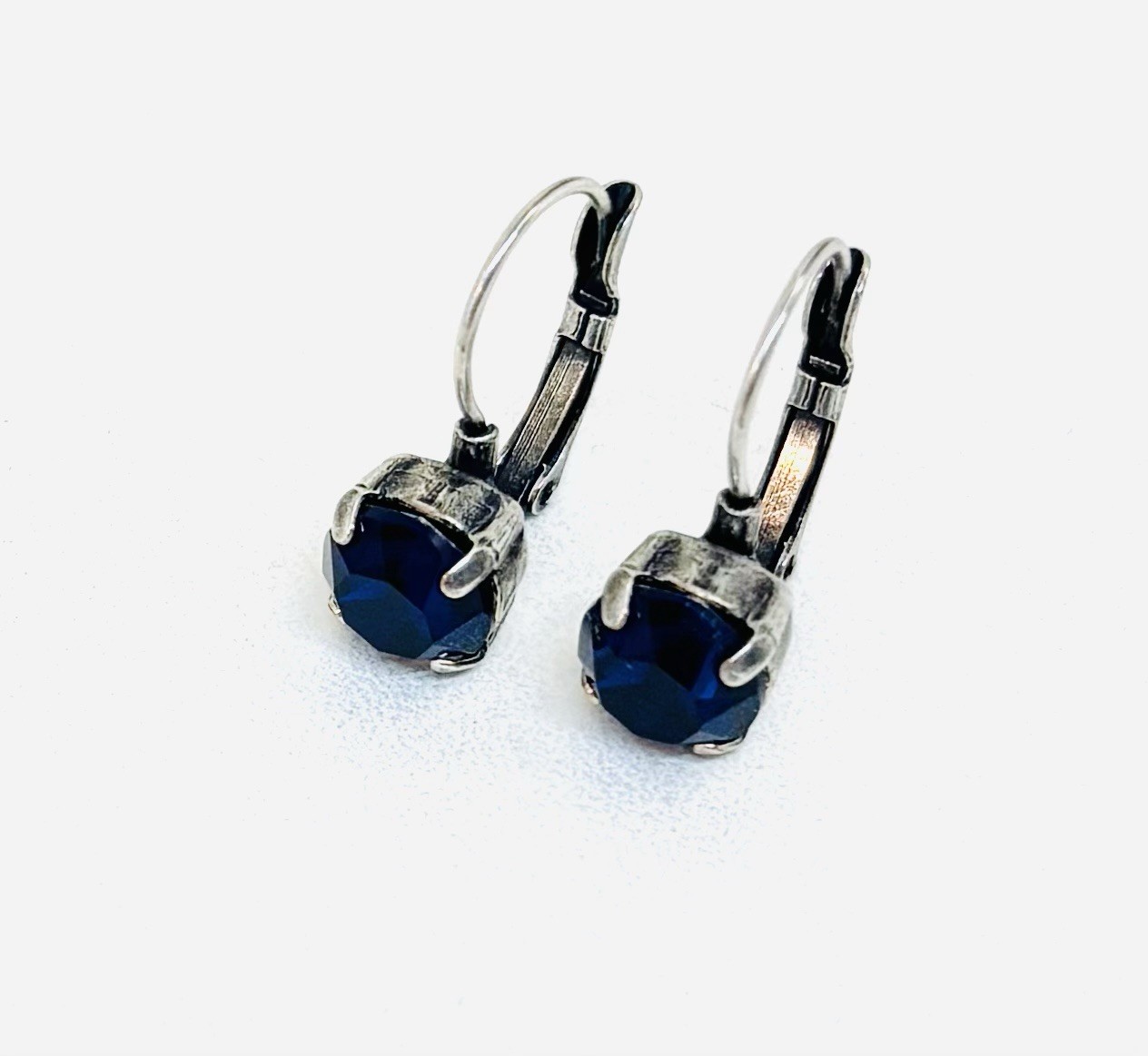 Antique Silver Plated Navy Blue Cup Chain Drop Earrings