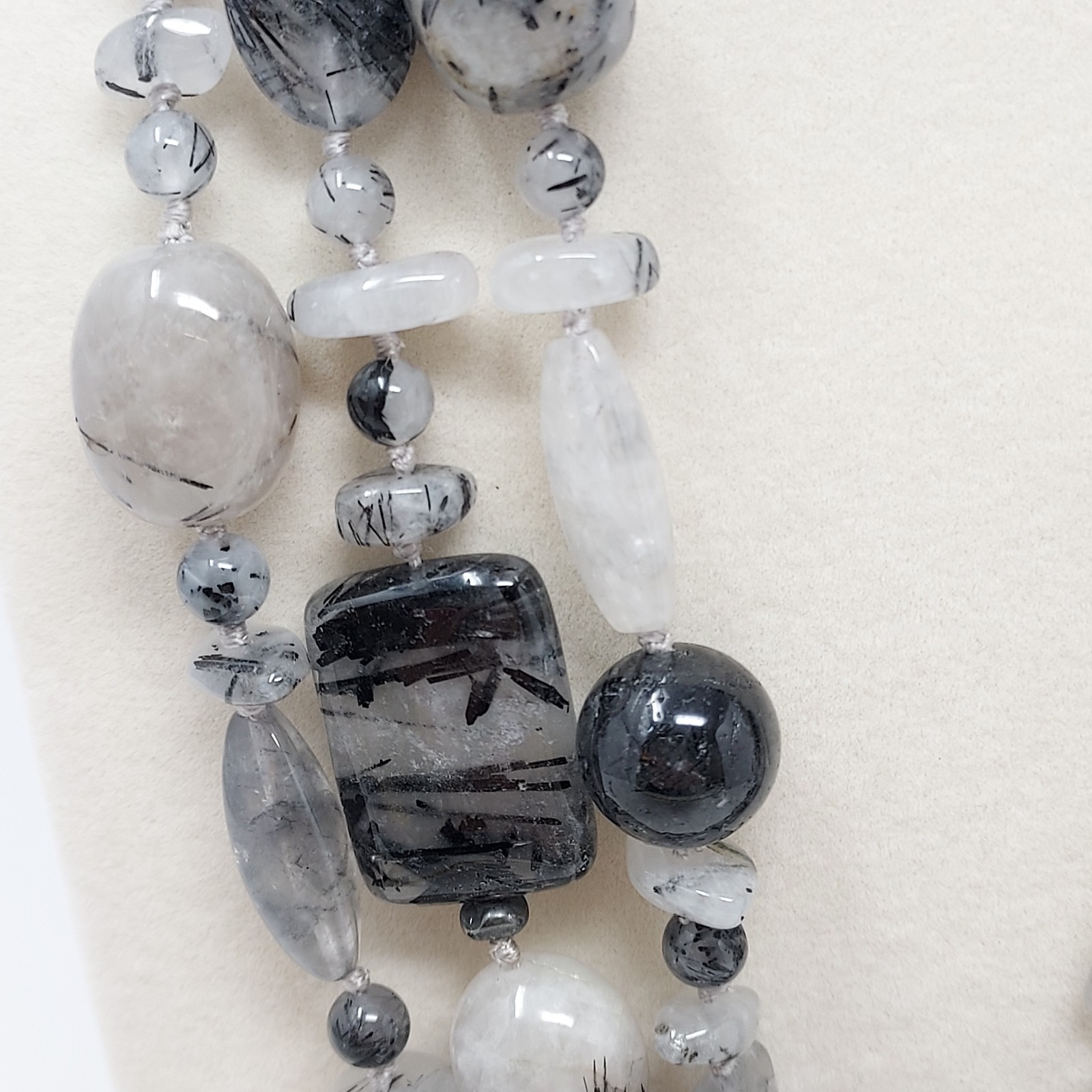 Tourmalinated Quartz Gemstone Three Strand Necklace Hand Knotted 22″ to 24″