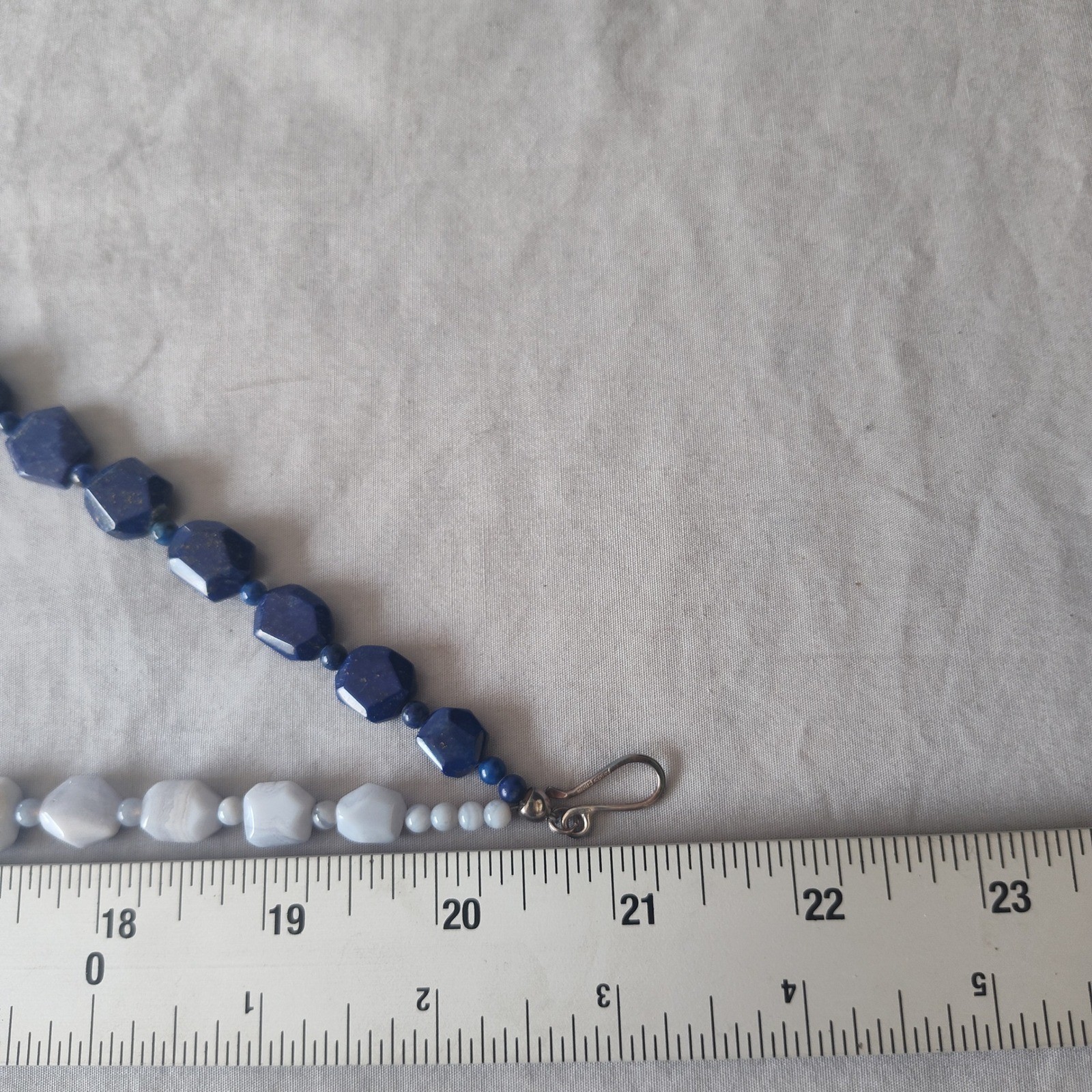 Vintage Lapis Lazuli Blue Lace Agate Double Strand Beaded Necklace 21in DW1151