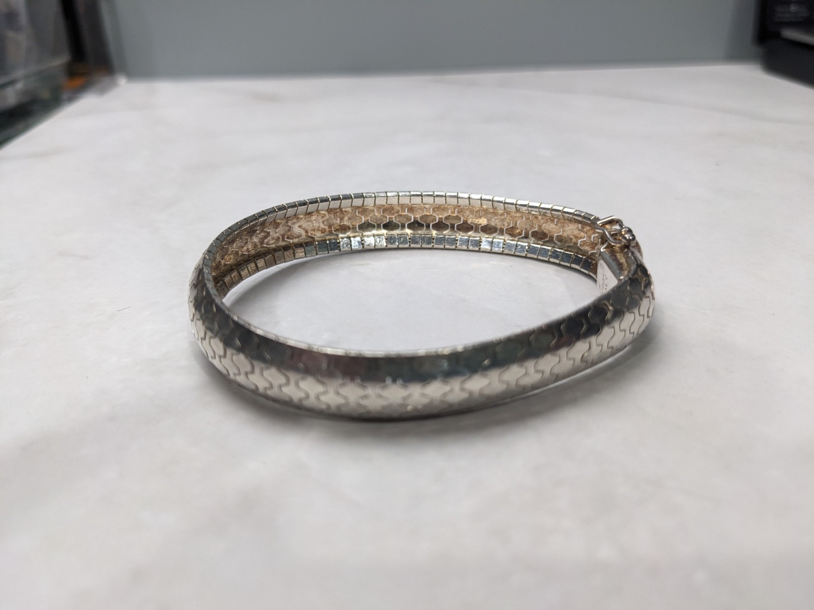 Italian Hexagon Honeycomb Sterling Silver 925 Bracelet 7 Inch Unisex