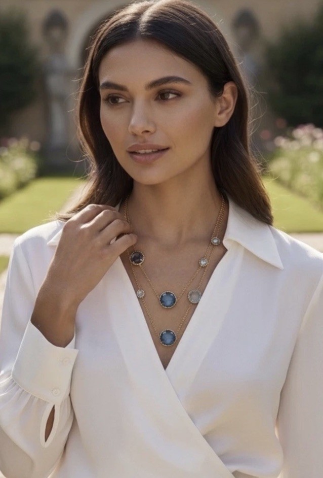 Freida Rothman 925 Imperial Blue 14K Plated 36” Station Necklace $650, $450 NWOT