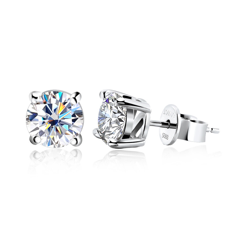 0.2-4CTW D Color Real Round Cut Moissanite Stud Earrings 925 Sterling Silver