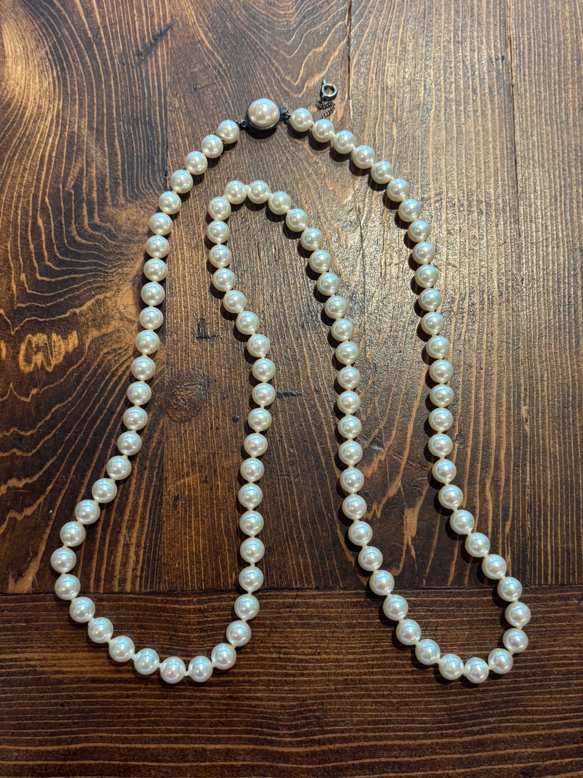 Majorica Pearl Necklace 8mm 30in Sterling Silver Gold Clasp Original Box Spain