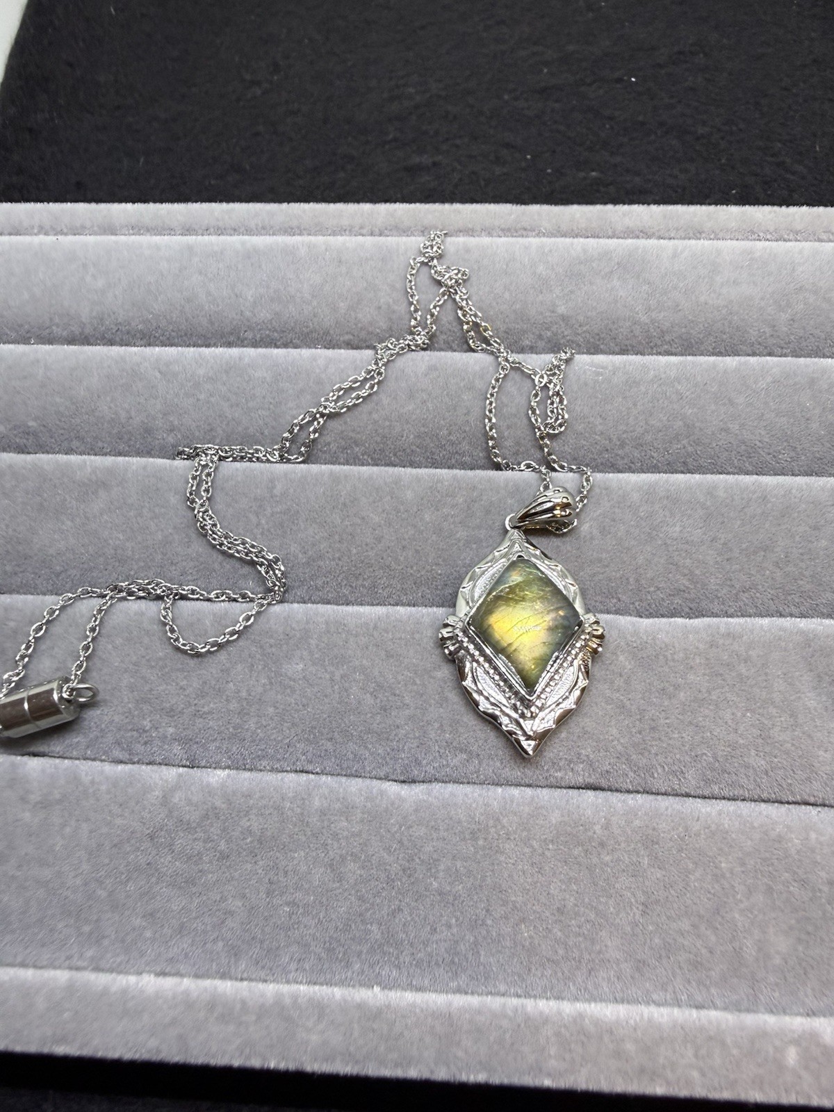 Malagasy Laboradite Kite Drop Pendant Necklace 0 Inches In Stainless Steel 6.50