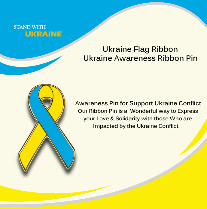 Ukraine Awareness Ribbon Pin – Blue & Yellow Ukrainian Flag Crossed Badge Pin