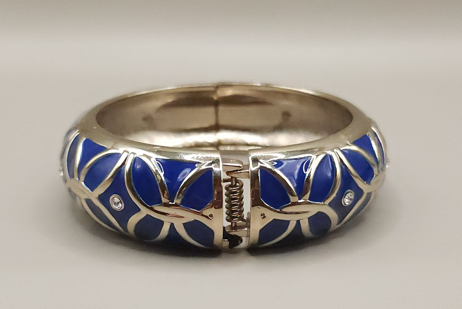 Sequin New York Blue Enamel Hinged Bangle Bracelet Crystal Accent Nordstrom 7″