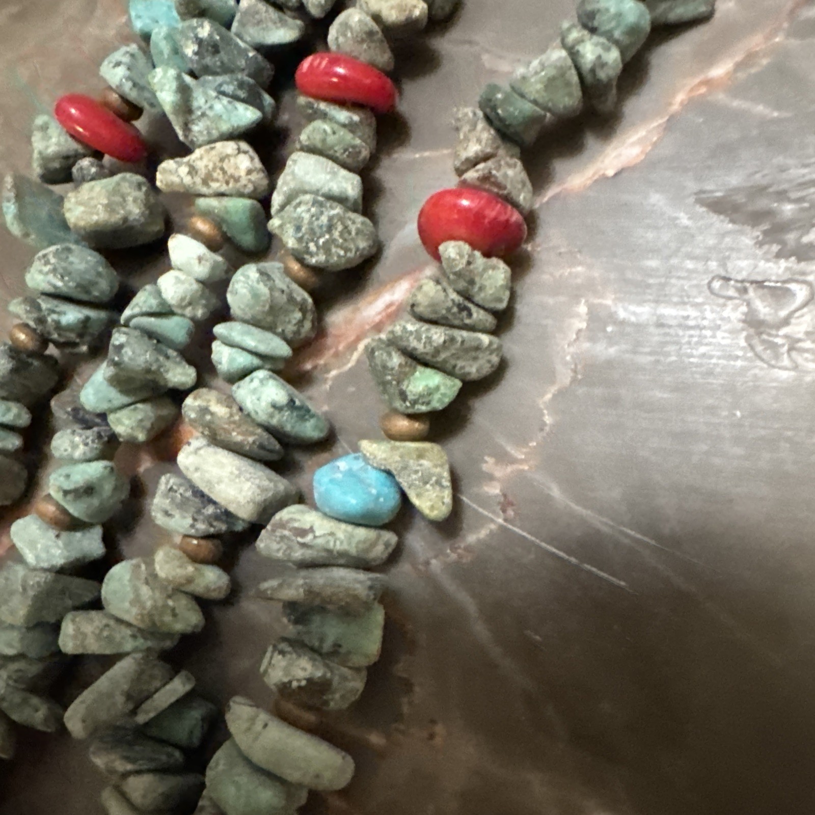 Rustic Turquoise Red Cora Double Stranded Necklace