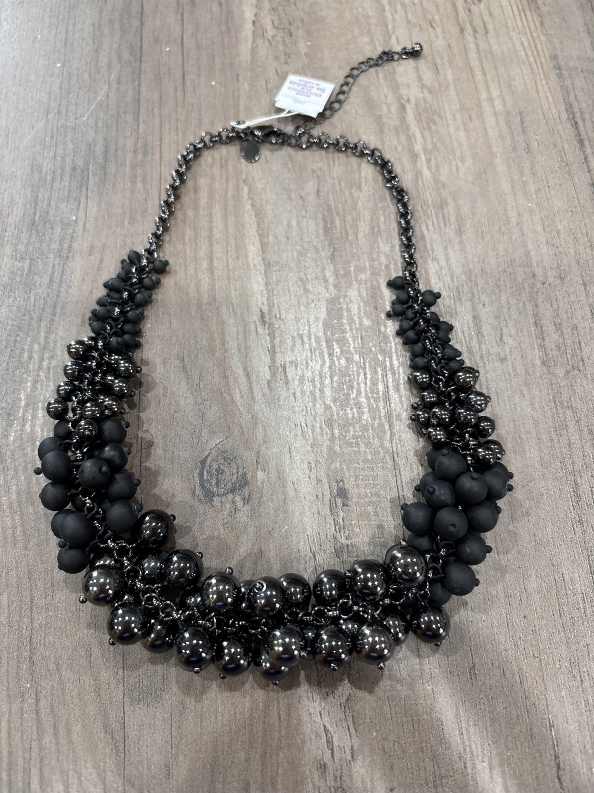 Lia Sophia Necklace Black Beaded Cluster Bib Statement Womens Jewelry