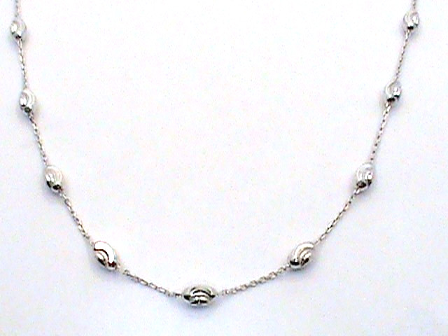 14K White Gold on Sterling Silver Oval Moon Station Cable Link 18″ 36″ Necklace