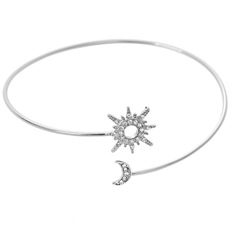 Elegant Rhinestones Armband Simple Metal Zircon Sparkling Moon Bracelet