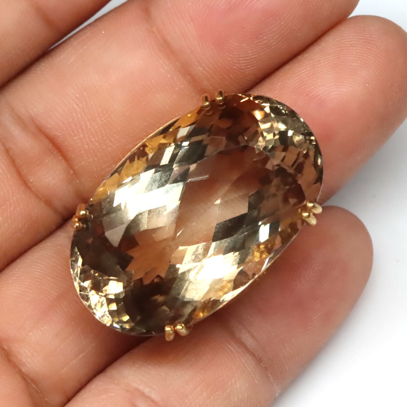 Thai Handmade 925 Sterling Silver 22 x 35 mm. Light Smoky Quartz Ring Size 6