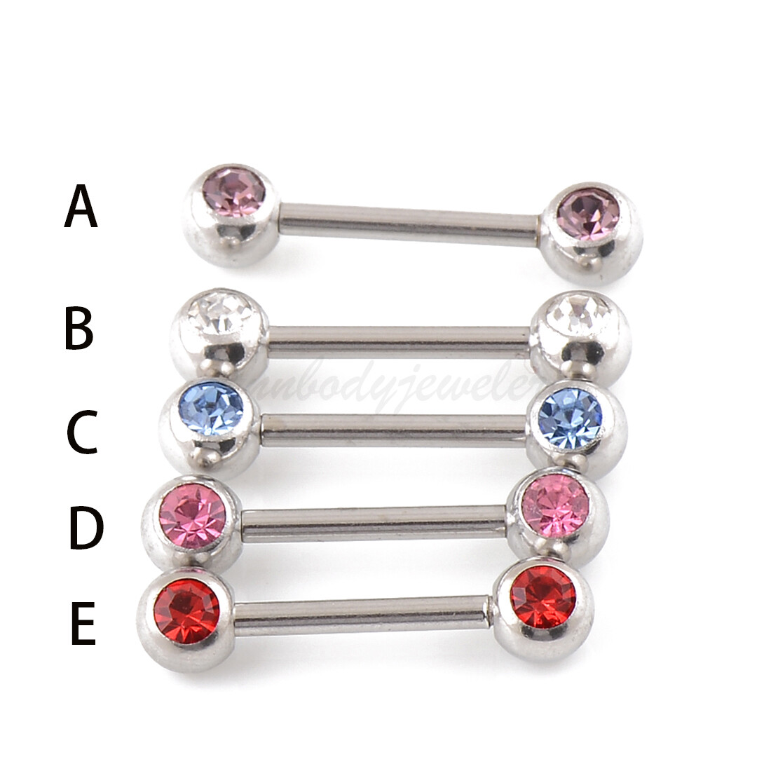 1 pair 14G 1/2″ Double Front Facing CZ Gem 316L Steel Barbells Nipple Rings