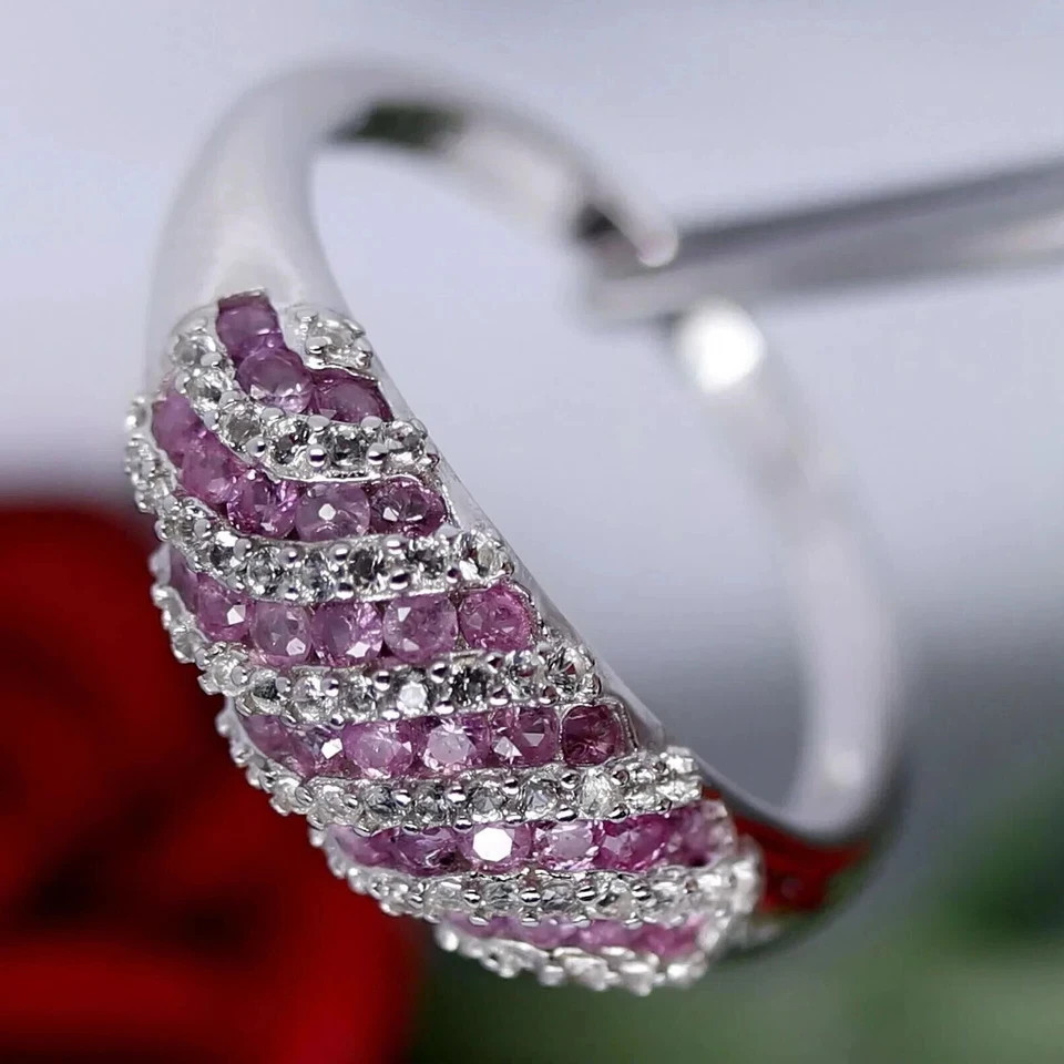 2.10Ct VVS1 Lab-Created Pink Sapphire Diamond Wedding 14K White Gold Finish Ring