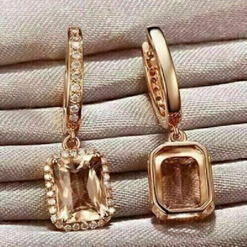 4.00Ct Emerald Simulated Morganite Drop/Dangle Earrings In 14K Rose Gold Plated