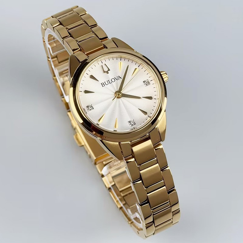 Bulova Sutton 97P150 White Diamond Dial Gold Bracelet Women’s Quartz Watch 28mm