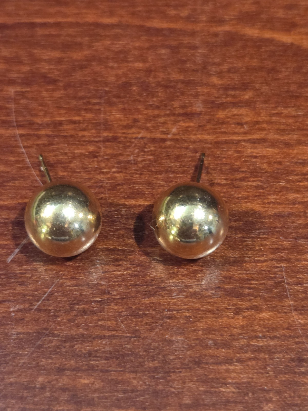 Classic 14K Yellow Gold 10mm Bead Ball Post Stud Earrings Polished 0.95g