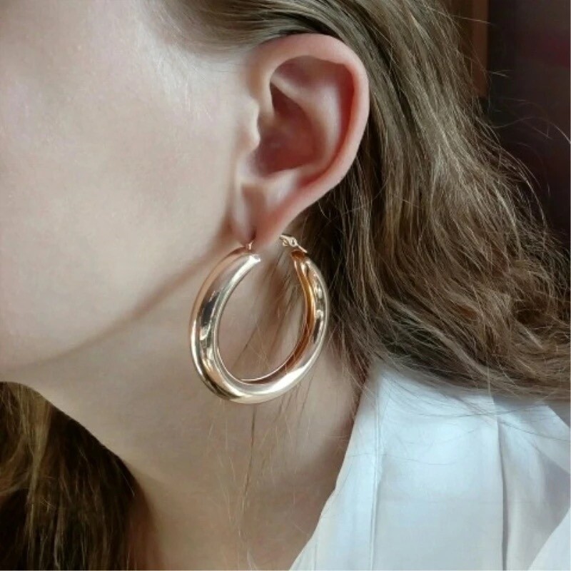 Argollas Grandes de Mujer Chapada en Oro 10K Aros Accesorios Regalos Para Mujer