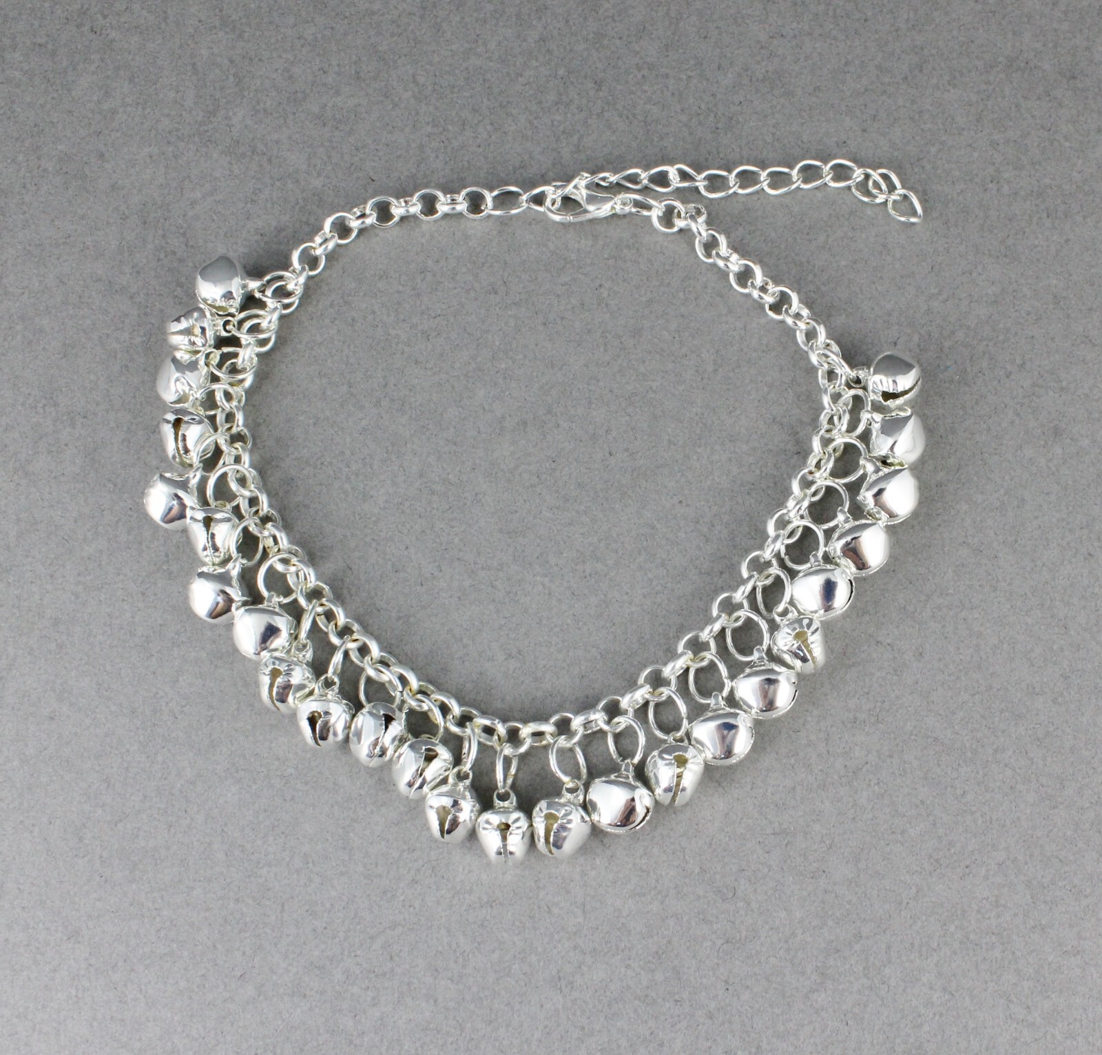 silver jingle bells adjustable anklet ankle bracelet belly dancer 8-10.” long